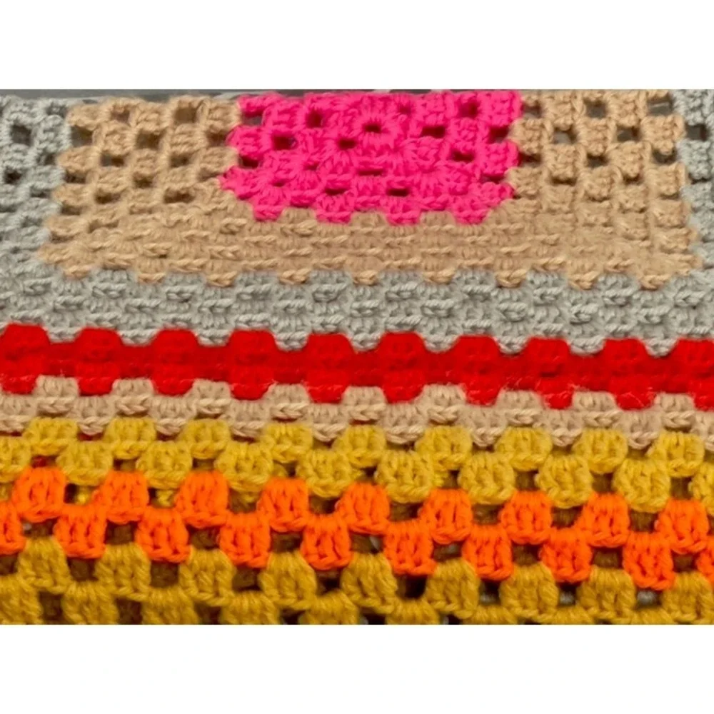 Boho Hand Crocheted Granny Square Afghan Throw Blanket 68